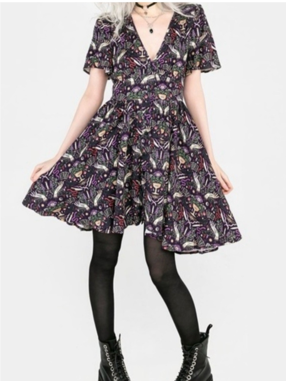 New Disturbia Modern Mystic Button Up Mini Dress Size 6 Dark Mini